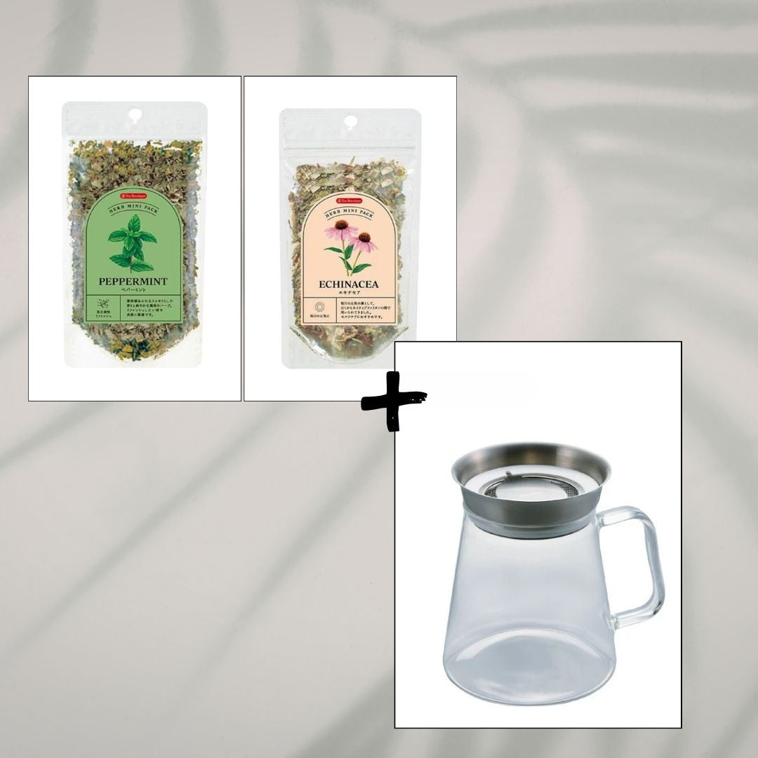 ティーサーバーとハーブティーのセット（ペパーミント、エキナセア）