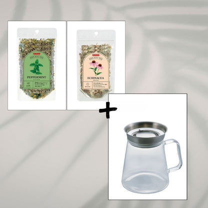 ティーサーバーとハーブティーのセット（ペパーミント、エキナセア）